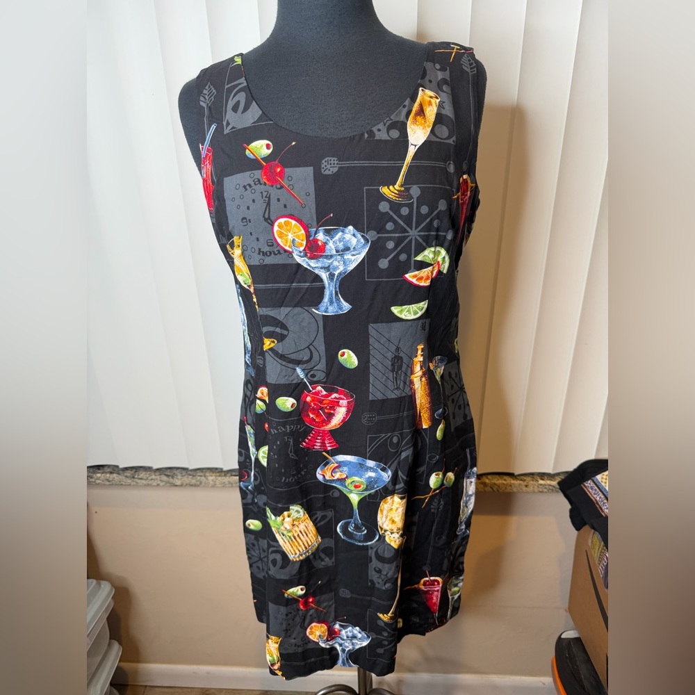 Vintage Paradise Found Regal Happy Hour Drinks Hawaiian Sheath Dress Size Large